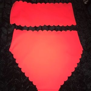 Bright Orange High Waisted Scalloped Swimsuit